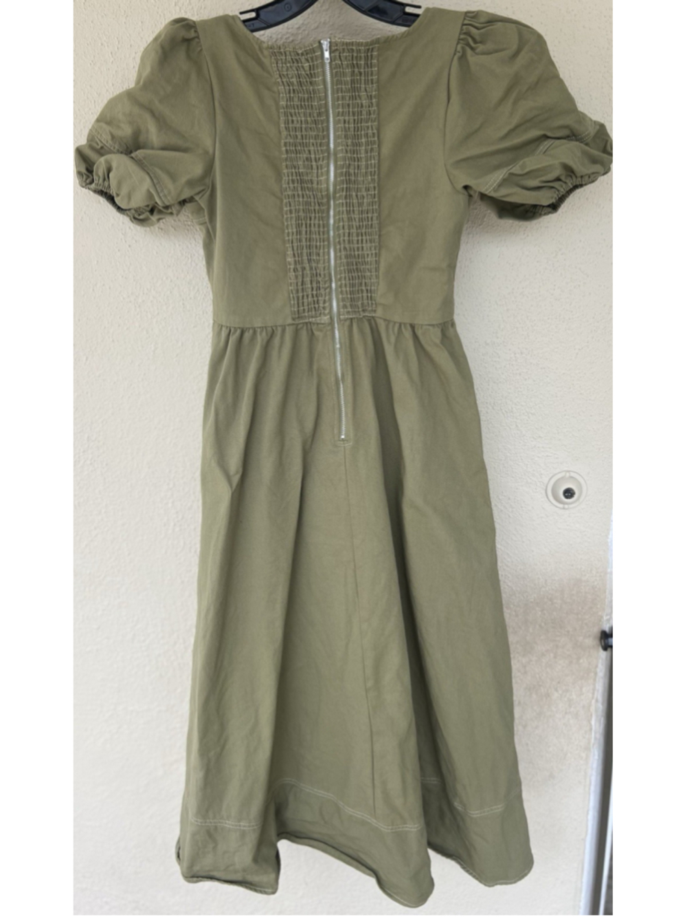 Moon River Olive Green Puff Sleeve Corset Midi Dress M Cottage Prairie Fields - Picture 5 of 8